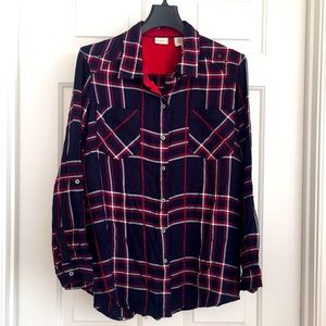 Westbound Plaid Button Down Shirt Petite Large Roll tab Sleeves 2 Pockets